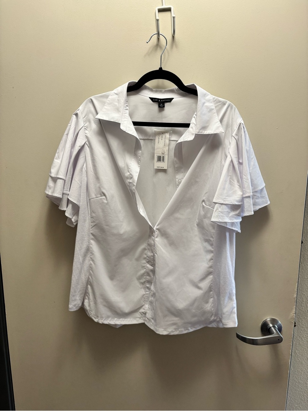 Zac & Rachel White Short Ruffle Sleeve Button-Down Shirt